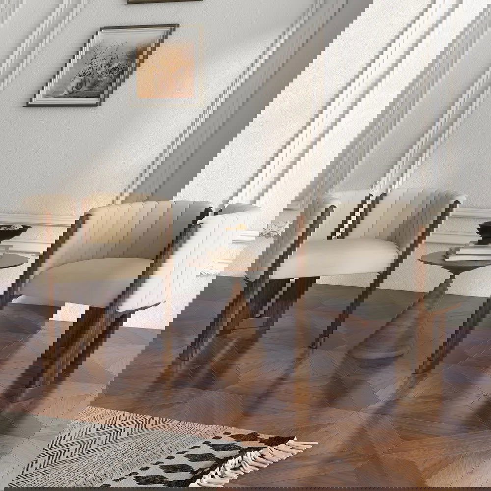 Modern Wood Accent Chair Beige Velvet Upholstered Arm Chair - 