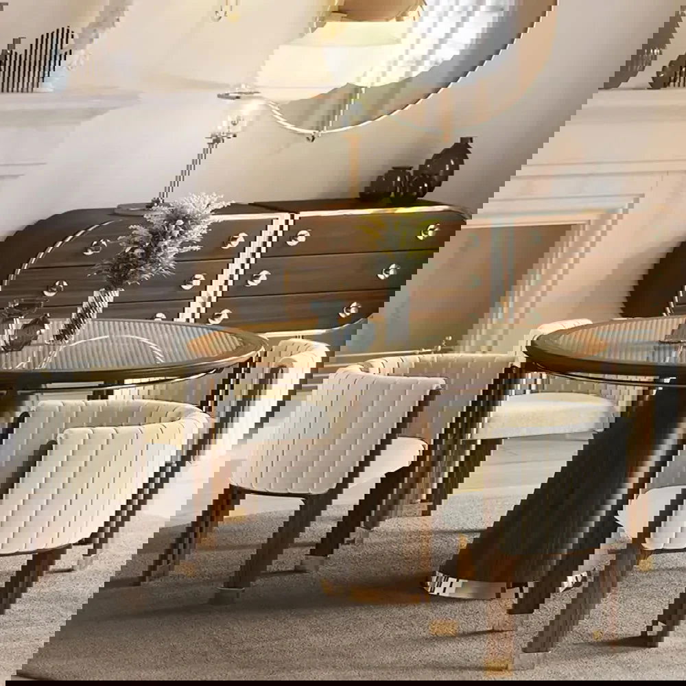 Modern Wood Accent Chair Beige Velvet Upholstered Arm Chair - 