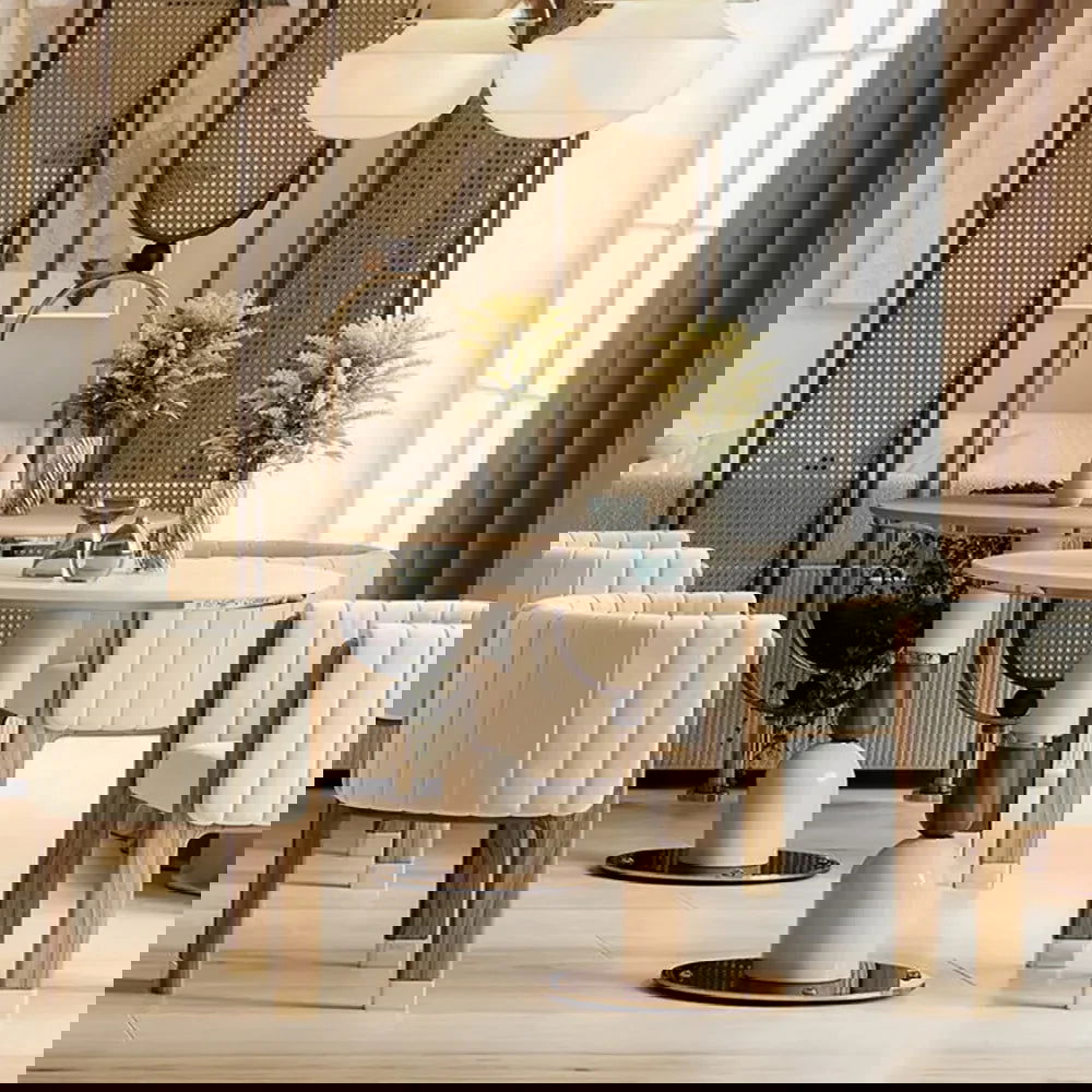 Modern Wood Accent Chair Beige Velvet Upholstered Arm Chair - 