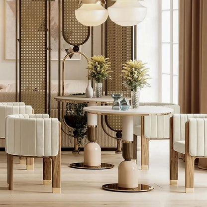 Modern Wood Accent Chair Beige Velvet Upholstered Arm Chair - 