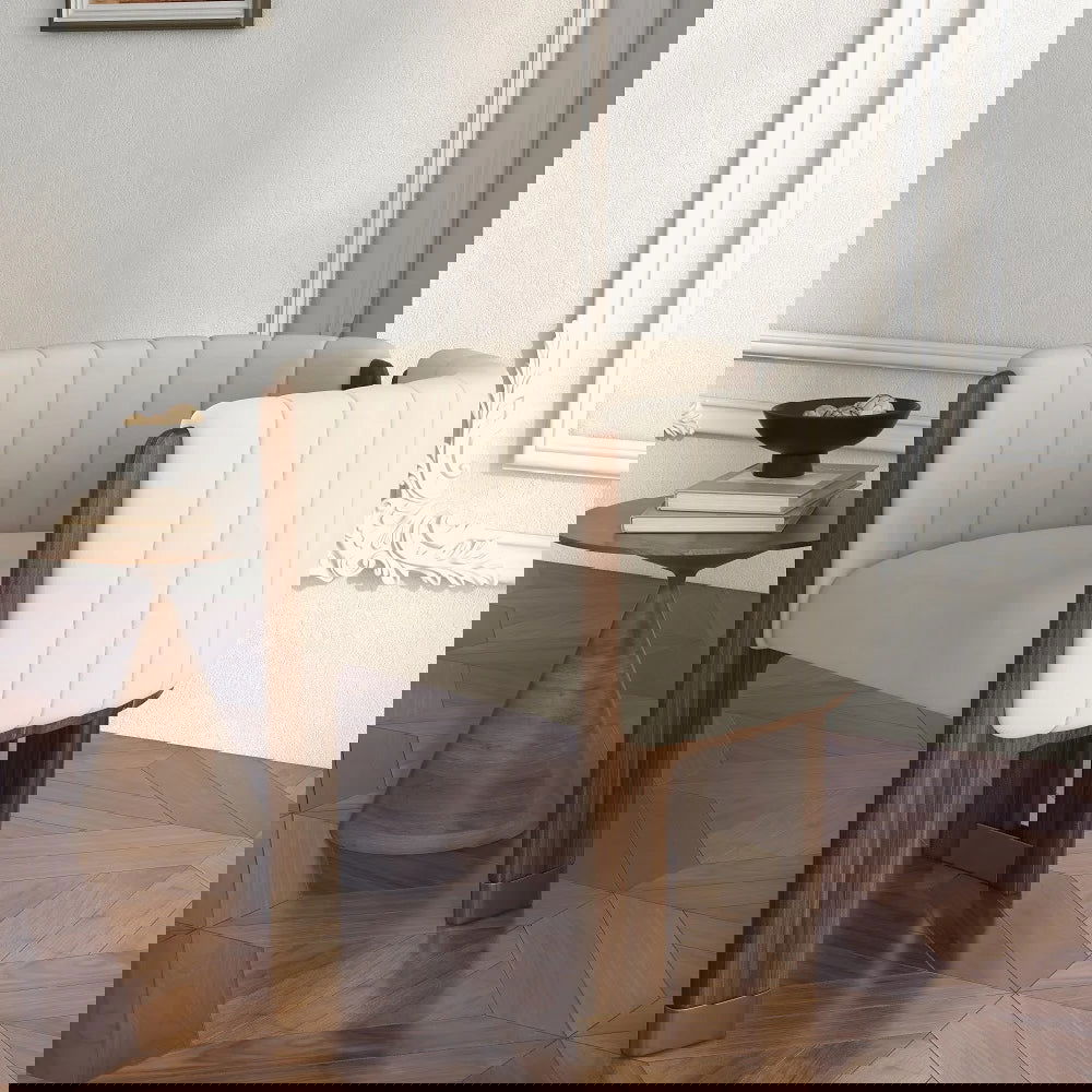 Modern Wood Accent Chair Beige Velvet Upholstered Arm Chair - 