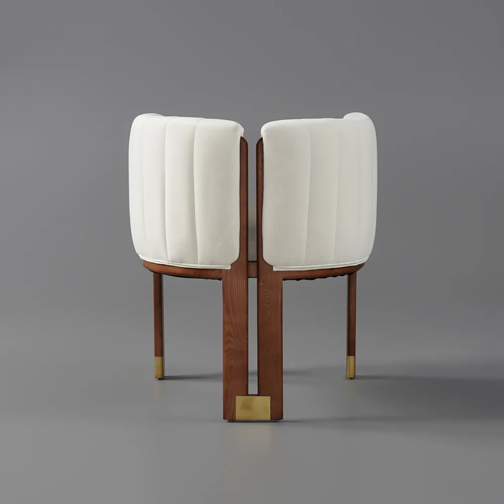 Modern Wood Accent Chair Beige Velvet Upholstered Arm Chair - 