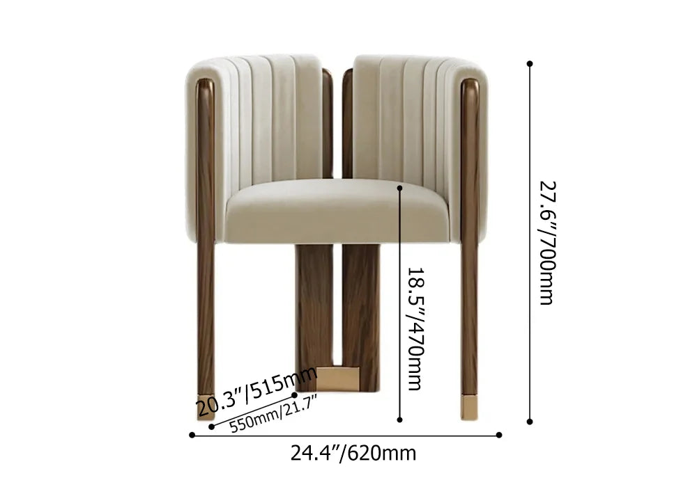 Modern Wood Accent Chair Beige Velvet Upholstered Arm Chair - 