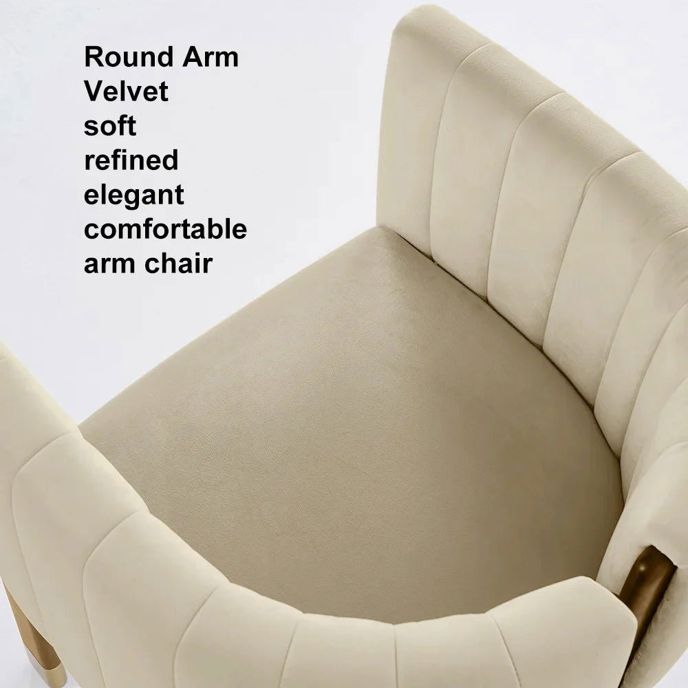 Modern Wood Accent Chair Beige Velvet Upholstered Arm Chair - 