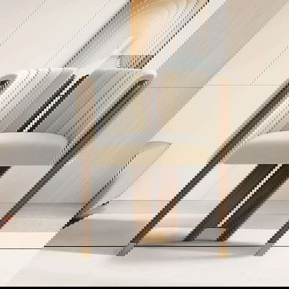 Modern Wood Accent Chair Beige Velvet Upholstered Arm Chair - Homary