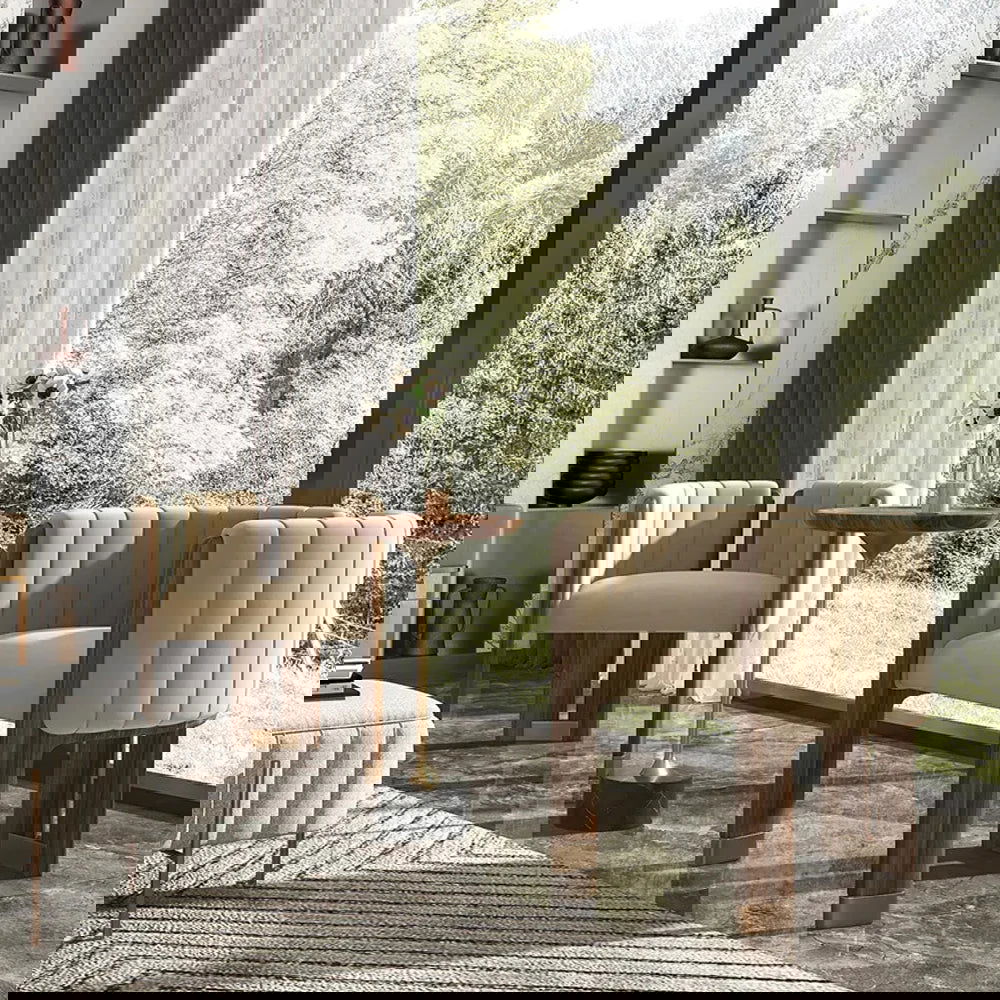 Modern Wood Accent Chair Camel Velvet Upholstered Arm Chair - 