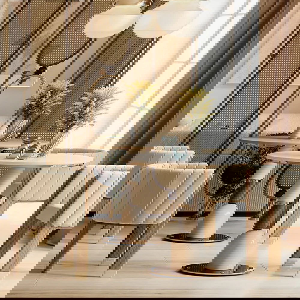 Modern Wood Accent Chair Camel Velvet Upholstered Arm Chair - 