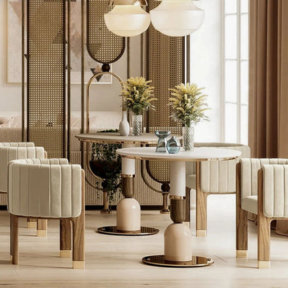 Modern Wood Accent Chair Camel Velvet Upholstered Arm Chair - 