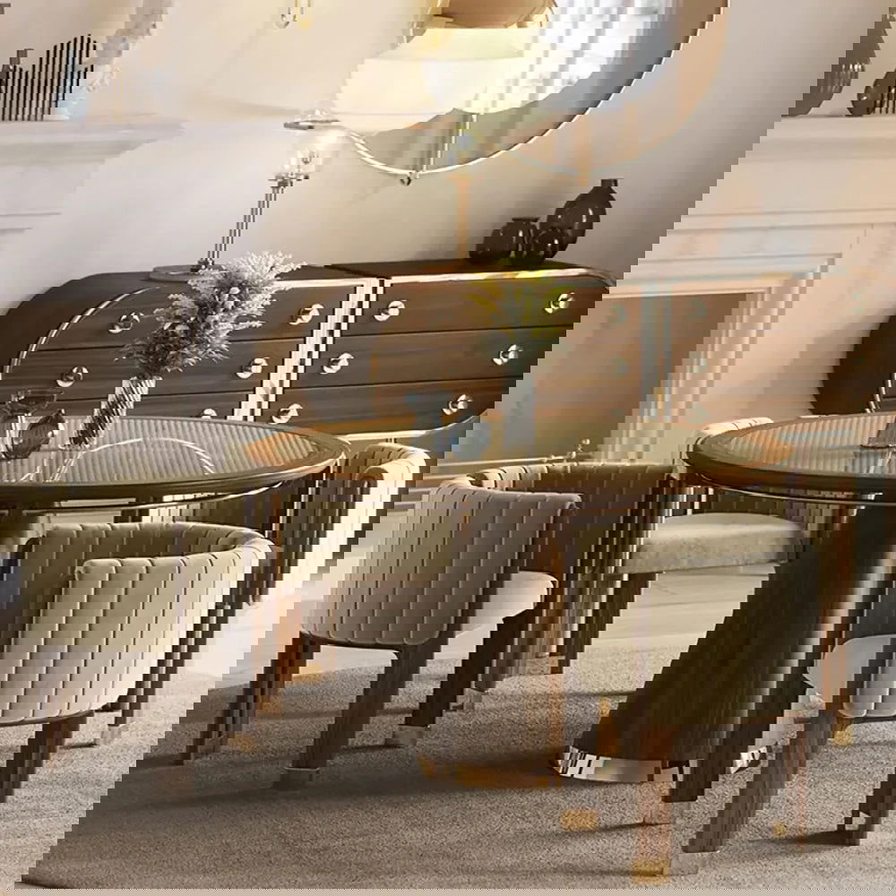 Modern Wood Accent Chair Camel Velvet Upholstered Arm Chair - 