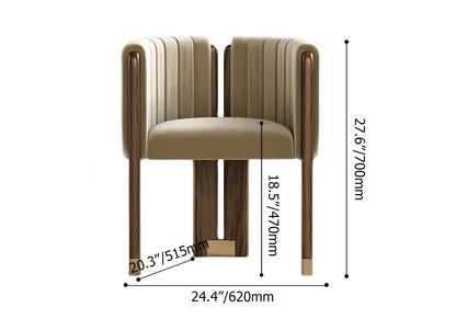Modern Wood Accent Chair Camel Velvet Upholstered Arm Chair - 