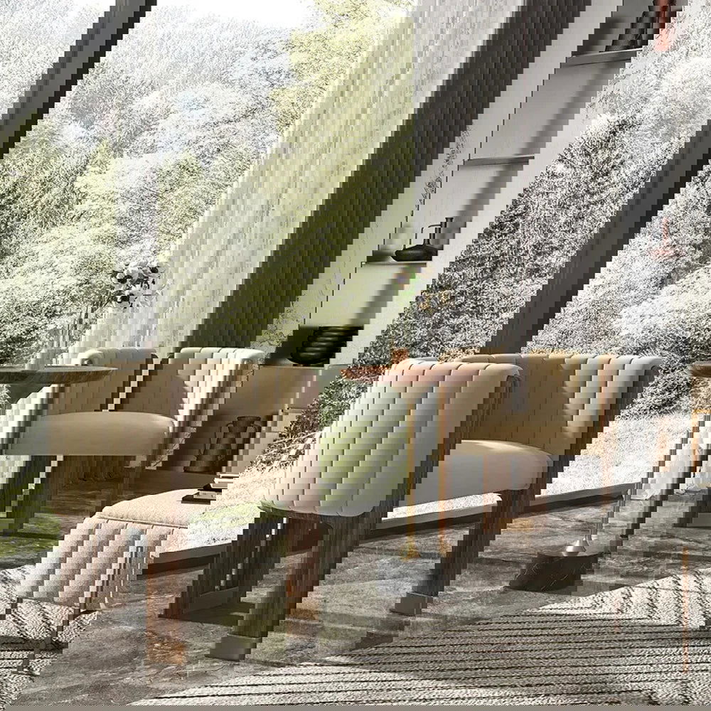 Modern Wood Accent Chair Camel Velvet Upholstered Arm Chair - Homary