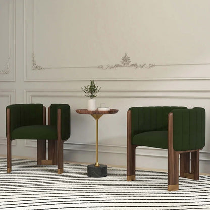 Modern Wood Accent Chair Green Velvet Upholstered Arm Chair - 