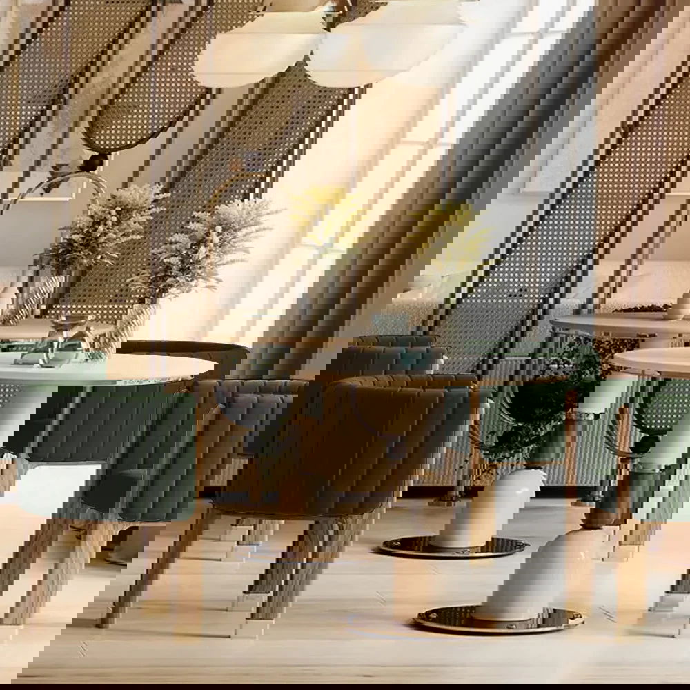 Modern Wood Accent Chair Green Velvet Upholstered Arm Chair - 