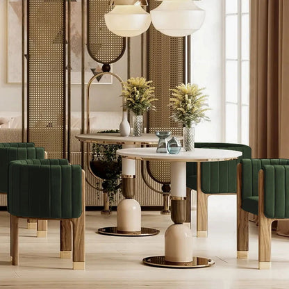 Modern Wood Accent Chair Green Velvet Upholstered Arm Chair - 