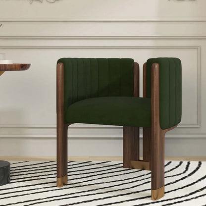 Modern Wood Accent Chair Green Velvet Upholstered Arm Chair - 