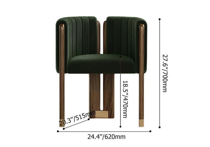 Modern Wood Accent Chair Green Velvet Upholstered Arm Chair - 