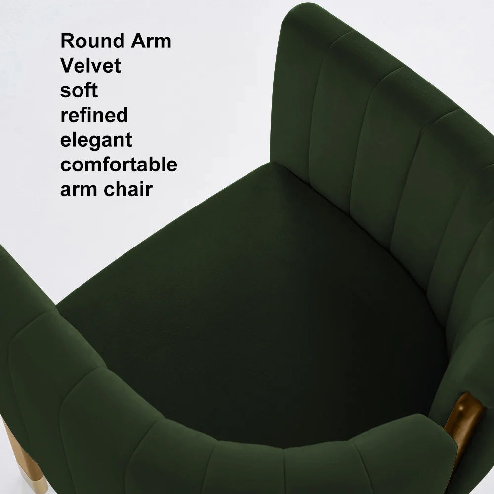 Modern Wood Accent Chair Green Velvet Upholstered Arm Chair - 