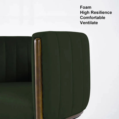 Modern Wood Accent Chair Green Velvet Upholstered Arm Chair - 