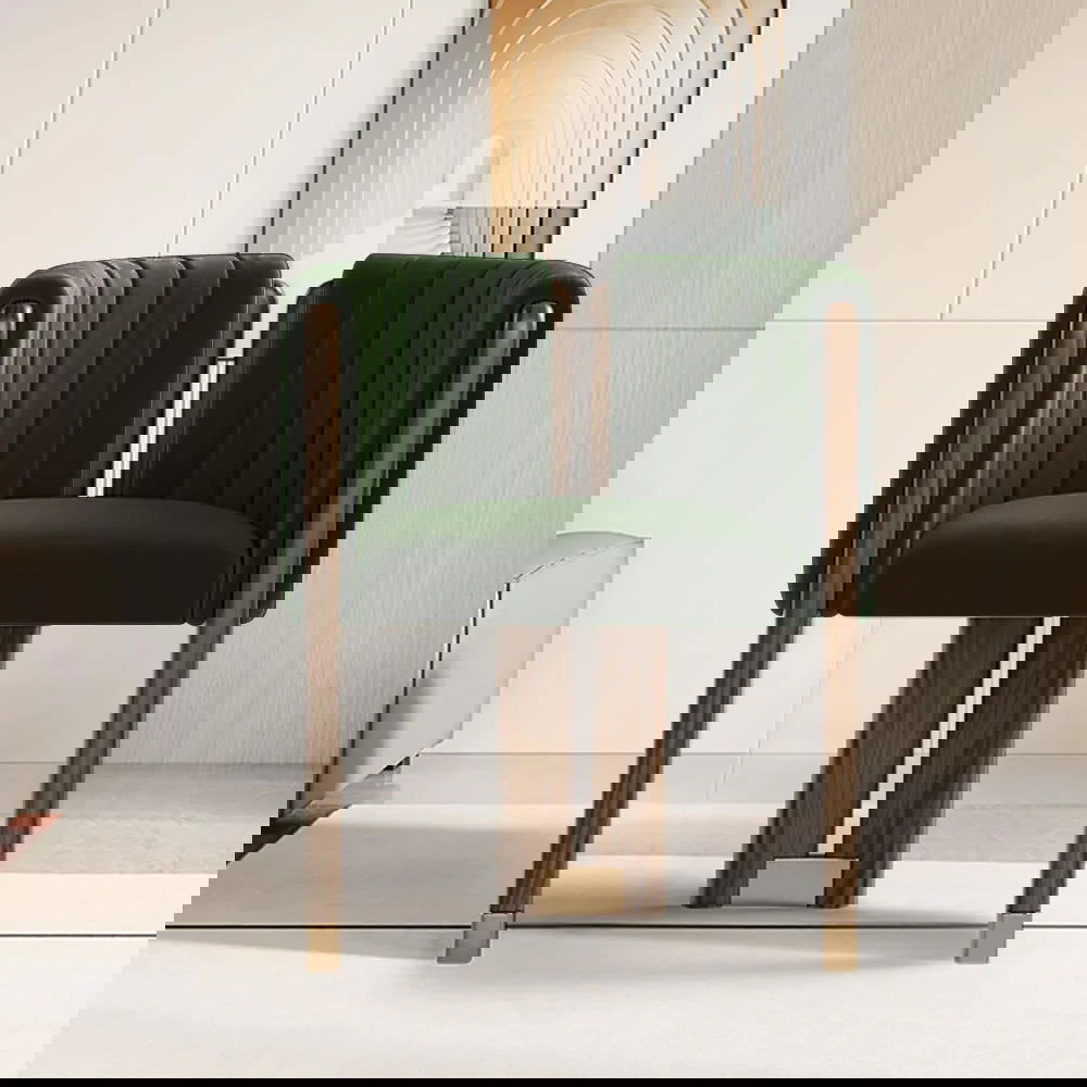 Modern Wood Accent Chair Green Velvet Upholstered Arm Chair - Homary