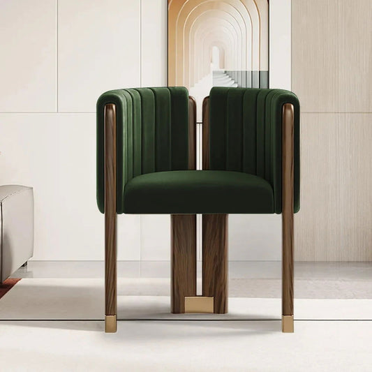 Modern Wood Accent Chair Green Velvet Upholstered Arm Chair - Homary