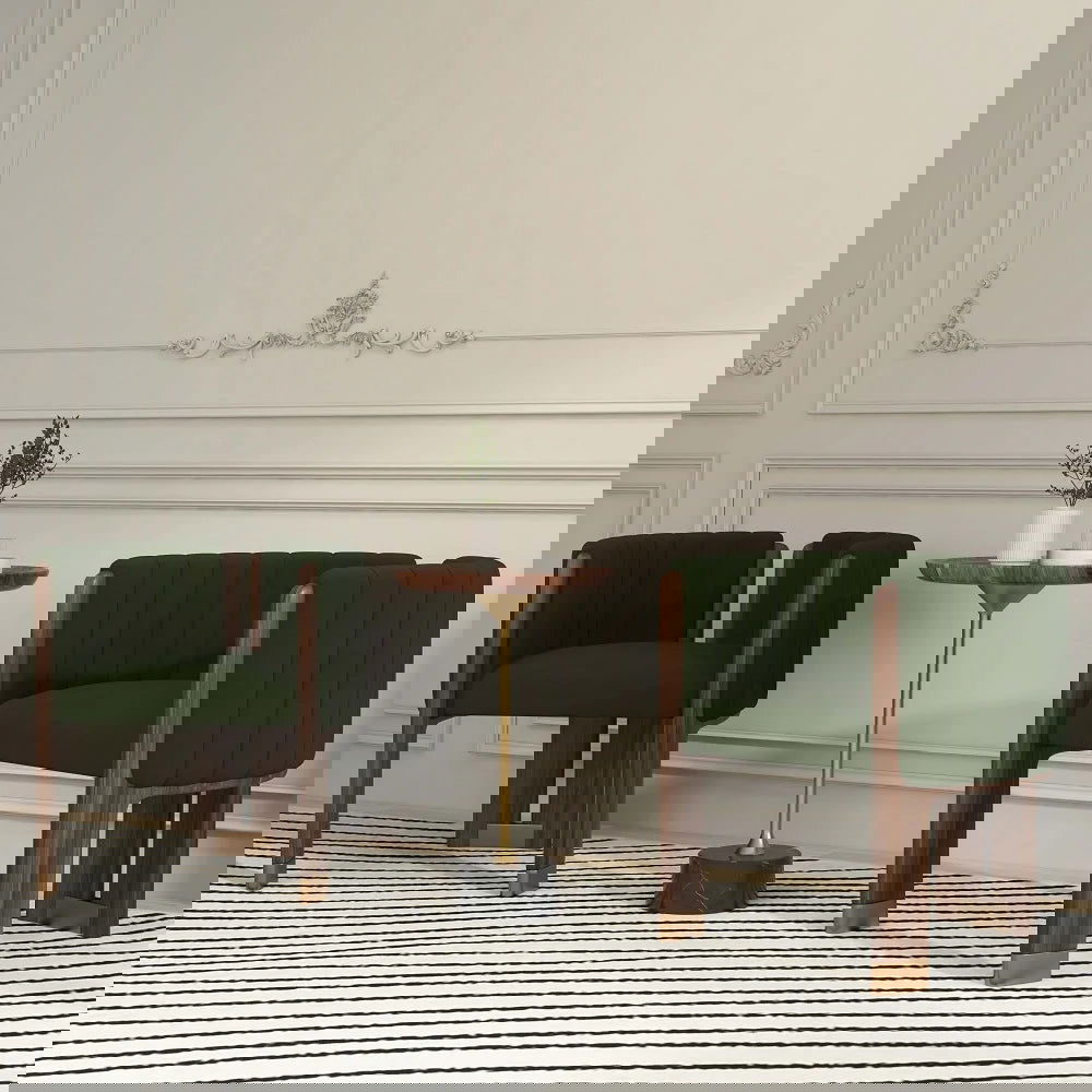 Modern Wood Accent Chair Green Velvet Upholstered Arm Chair - Homary