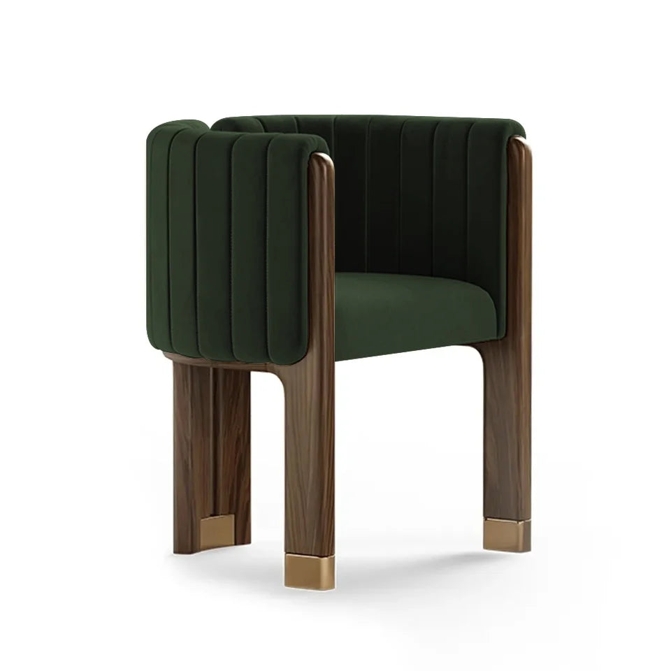 Modern Wood Accent Chair Green Velvet Upholstered Arm Chair - Homary