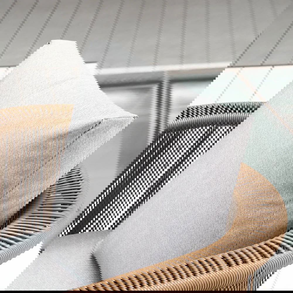 Modern Woven PE Rattan Outdoor Barrel Chair with Back Flared Edge in Brown & Grey - 