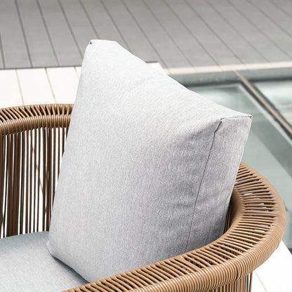 Modern Woven PE Rattan Outdoor Barrel Chair with Back Flared Edge in Brown & Grey - 