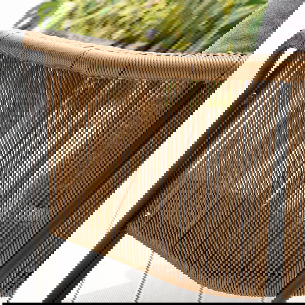 Modern Woven PE Rattan Outdoor Barrel Chair with Back Flared Edge in Brown & Grey - 