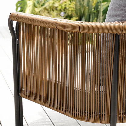 Modern Woven PE Rattan Outdoor Barrel Chair with Back Flared Edge in Brown & Grey - 