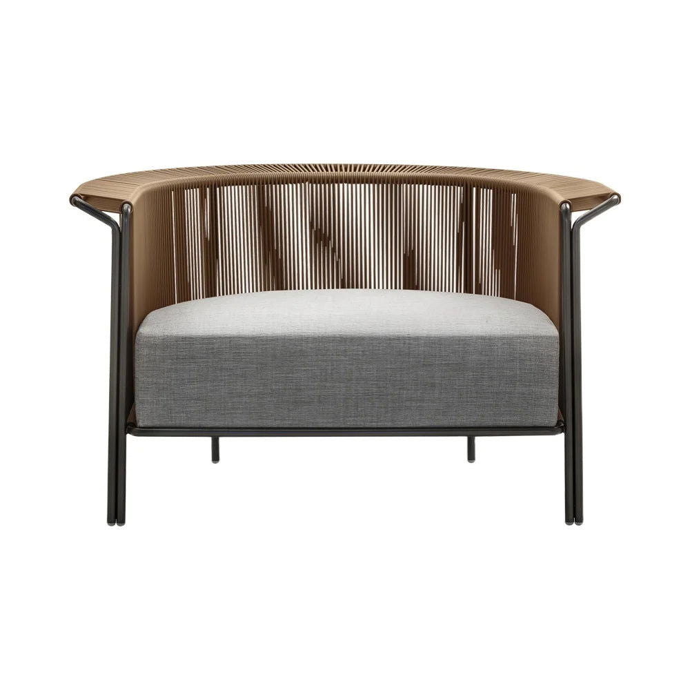 Modern Woven PE Rattan Outdoor Barrel Chair with Back Flared Edge in Brown & Grey - 