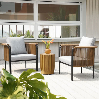 Modern Woven PE Rattan Outdoor Barrel Chair with Back Flared Edge in Brown & Grey - Homary