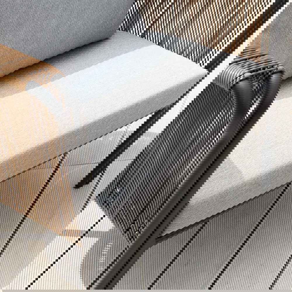 Modern Woven PE Rattan Outdoor Barrel Chair with Back Flared Edge in Brown & Grey - Homary