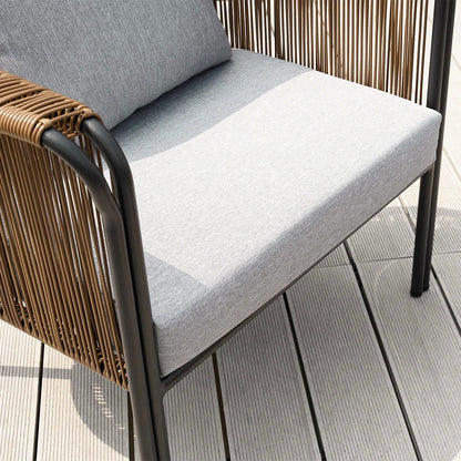 Modern Woven PE Rattan Outdoor Barrel Chair with Back Flared Edge in Brown & Grey - Homary