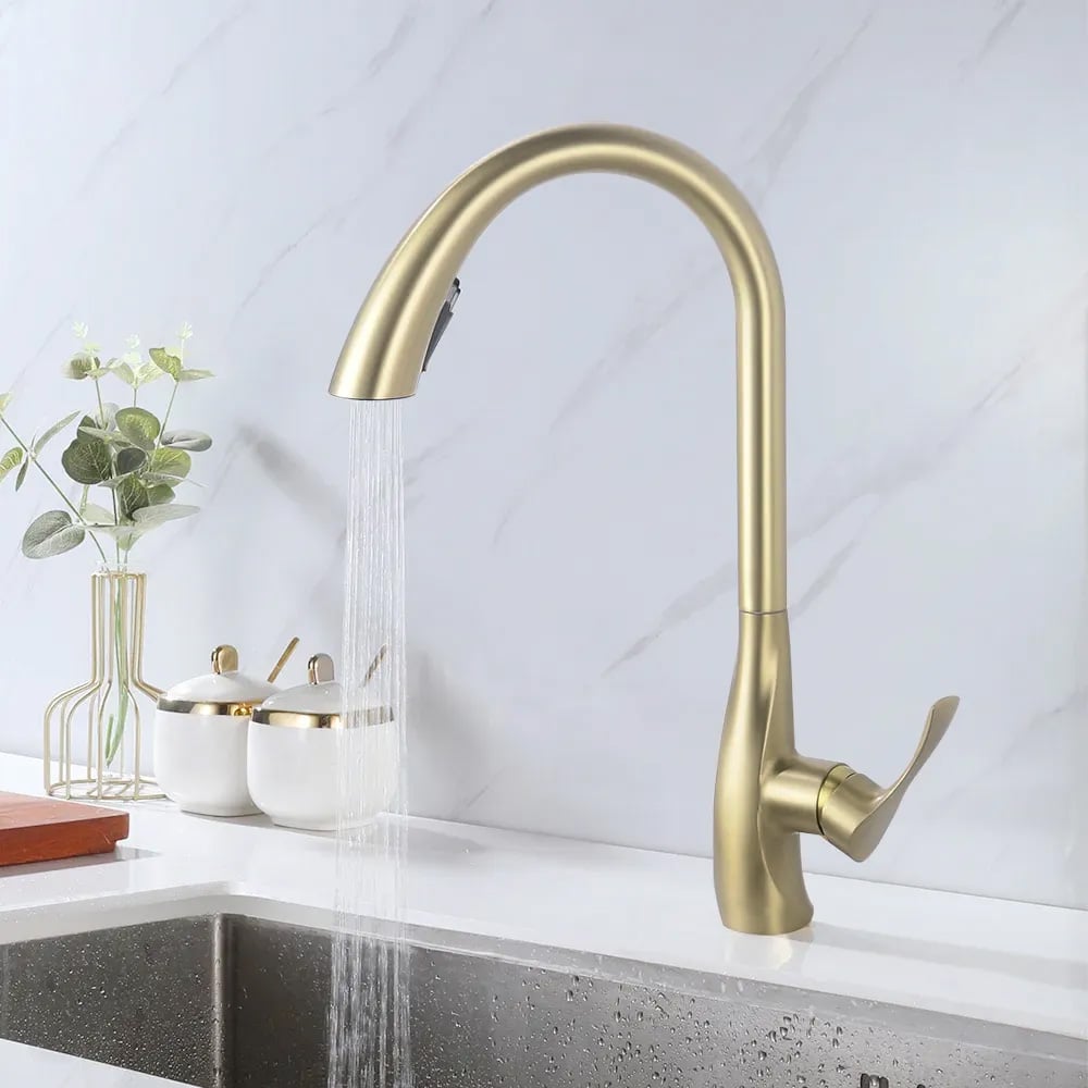 Monobloc Pull-out Kitchen Tap Solid Brass Peacock-shaped - Homary