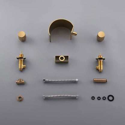Mooni Modern Waterfall 3-Hole 2-Handle Bathroom Basin Tap in Gold Solid Brass - 