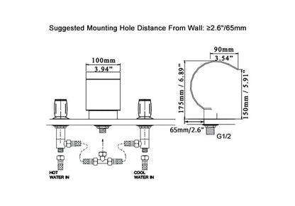 Mooni Modern Waterfall 3-Hole 2-Handle Bathroom Basin Tap in Gold Solid Brass - 