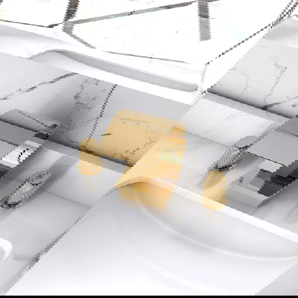 Mooni Modern Waterfall 3-Hole 2-Handle Bathroom Basin Tap in Gold Solid Brass - Homary