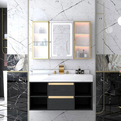 Mooni Modern Waterfall 3-Hole 2-Handle Bathroom Basin Tap in Gold Solid Brass - Homary