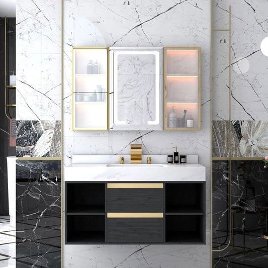 Mooni Modern Waterfall 3-Hole 2-Handle Bathroom Basin Tap in Gold Solid Brass - Homary