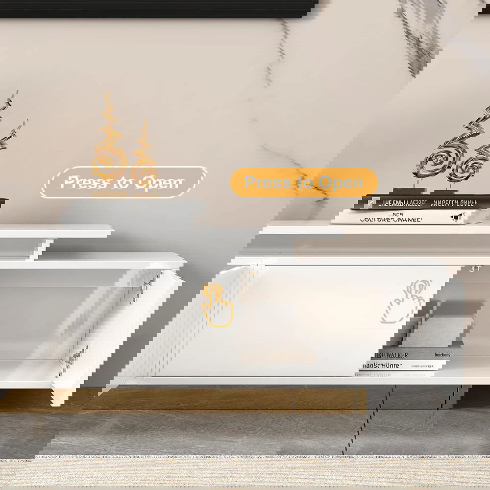 Mordelle Modern Rectangle Glossy White Extendable TV Stand Storage for 65 to 85 inch TV - 