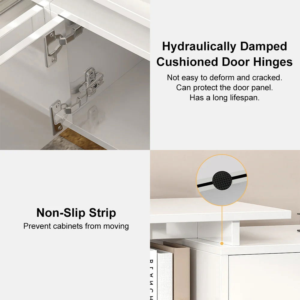 Mordelle Modern Rectangle Glossy White Extendable TV Stand Storage for 65 to 85 inch TV - 