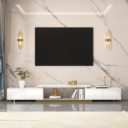 Mordelle Modern Rectangle Glossy White Extendable TV Stand Storage for 65 to 85 inch TV - 