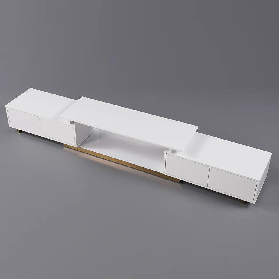 Mordelle Modern Rectangle Glossy White Extendable TV Stand Storage for 65 to 85 inch TV - 