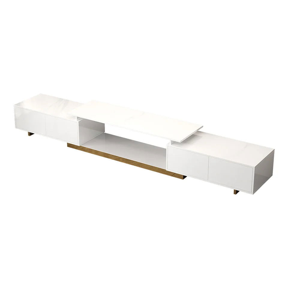 Mordelle Modern Rectangle Glossy White Extendable TV Stand Storage for 65 to 85 inch TV - Homary