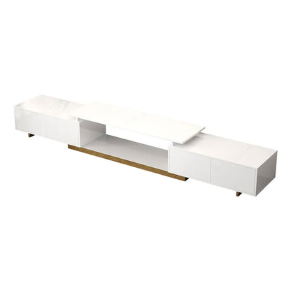 Mordelle Modern Rectangle Glossy White Extendable TV Stand Storage for 65 to 85 inch TV - Homary