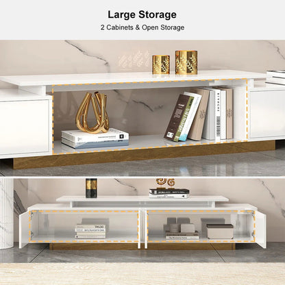 Mordelle Modern Rectangle Glossy White Extendable TV Stand Storage for 65 to 85 inch TV - Homary