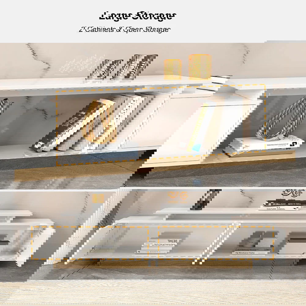 Mordelle Modern Rectangle Glossy White Extendable TV Stand Storage for 65 to 85 inch TV - Homary