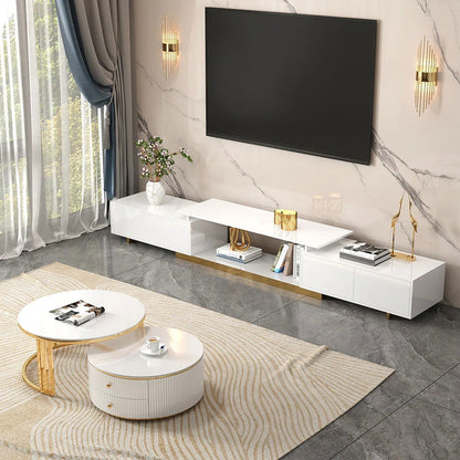 Mordelle Modern Rectangle Glossy White Extendable TV Stand Storage for 65 to 85 inch TV - Homary