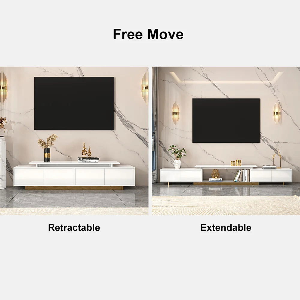 Mordelle Modern Rectangle Glossy White Extendable TV Stand Storage for 65 to 85 inch TV - Homary